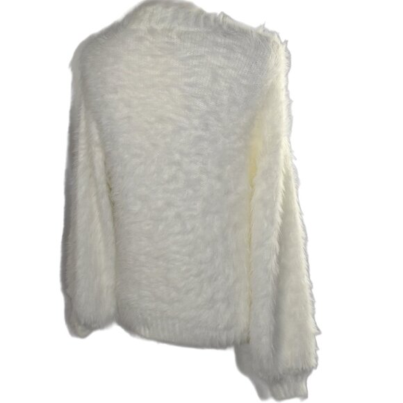 Elan White Angora Mohair Style LS Crewneck Pullover Sweater, Size Medium - Picture 6 of 8